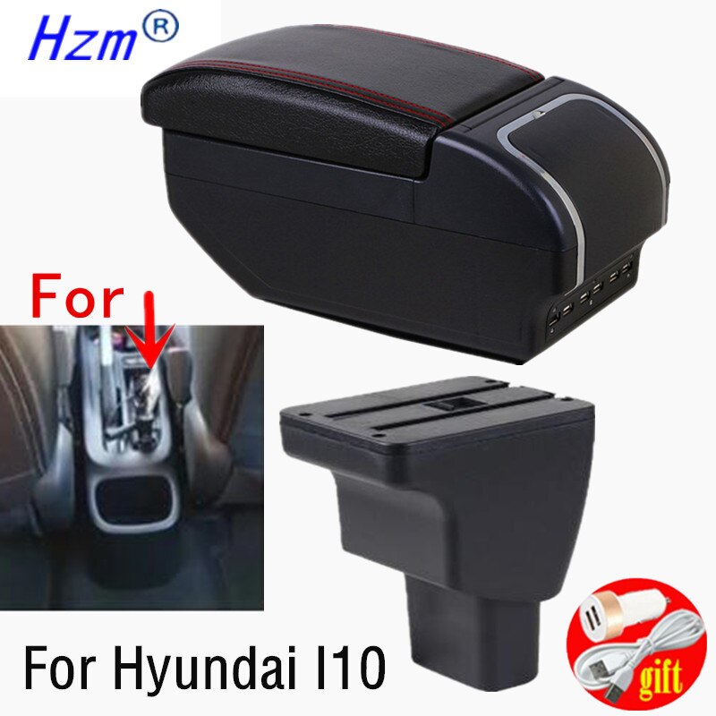 Car Armrest box For Hyundai I10 Rotatable Center Centre Console Storage Box with USB interface decoration accessories