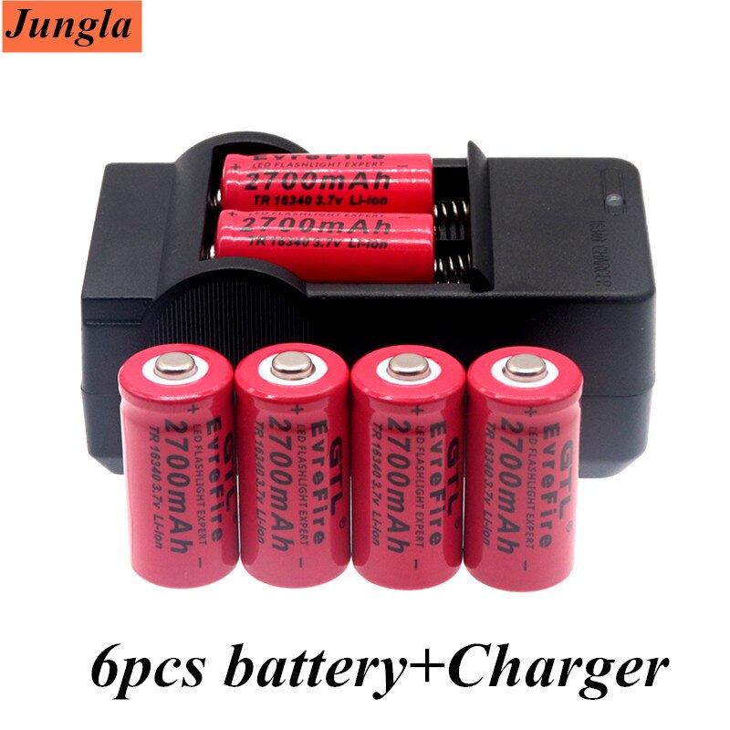 2700 mah uppladdningsbara 3.7v li-ion 16340 batterier  cr123a batteri för väggladdare med led-ficklampa för 16340 cr123a batterier