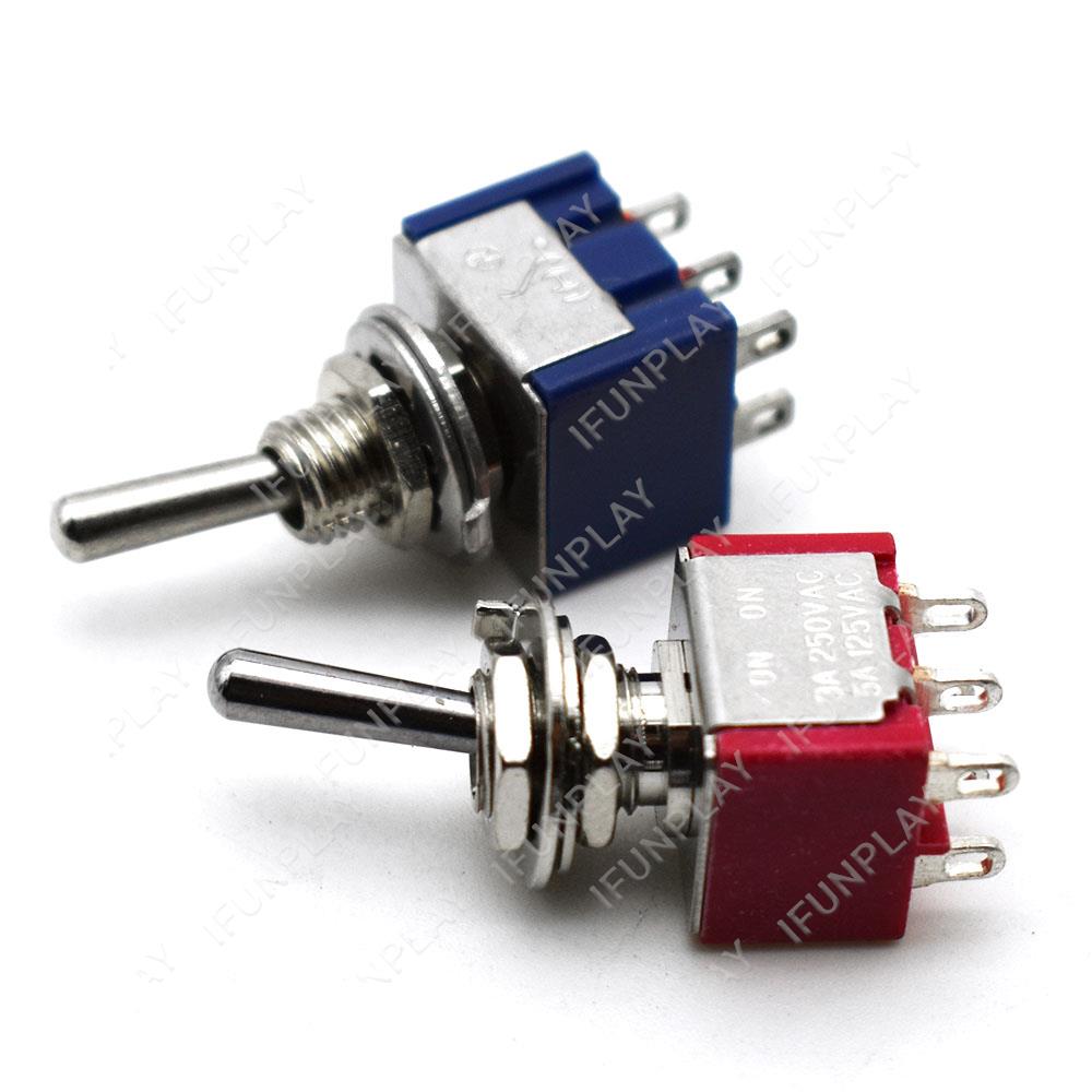 Mini interruptor de 2 vías para bajo eléctrico, accesorio para Guitarra eléctrica, CA 125V 6A, Encendido/encendido rojo/azul, a elegir