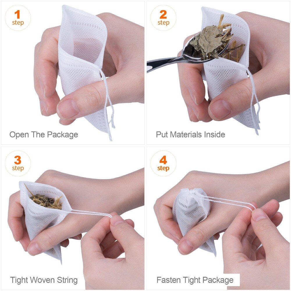 100 Pcs Empty Tea Bags with Strings Filter Tea Bag Hydrophilic Nonwoven Fabric for Food 5.5*7.0cm Teabags For Tea Bag Infuser