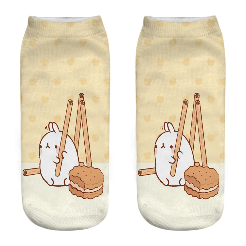 Chaussettes unisexes mignonnes Happy Funny Bunny 03/Life, impression 3D, créative, Harvey Cake Rabbit, rinçage court Sokken, , 1 paire: Beige