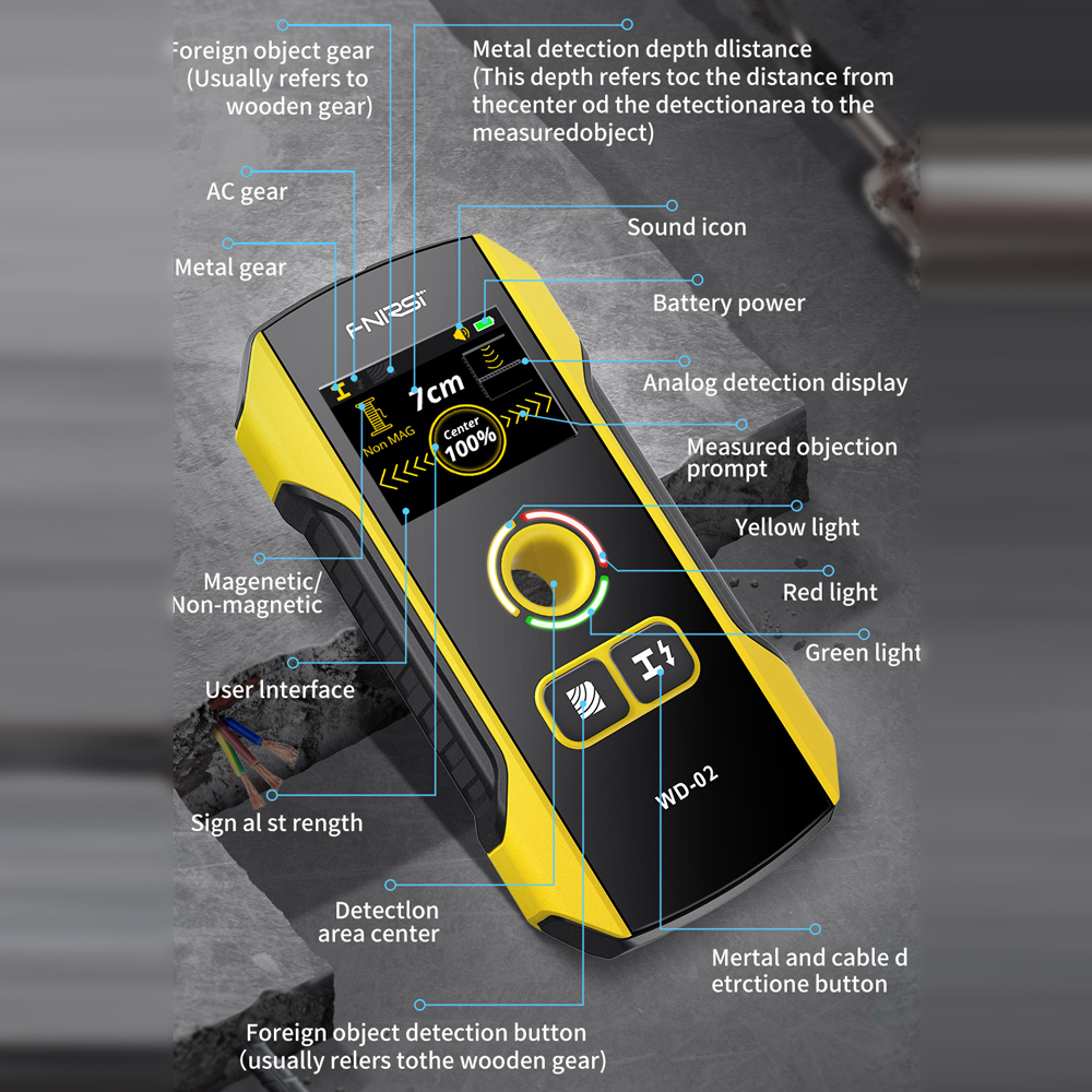 WD-01/WD-02 TFT-kleurendisplay Digitale muurdetector Metaalsensor Hout Stud Finder Live Cable Scanner Center en positioneringstool