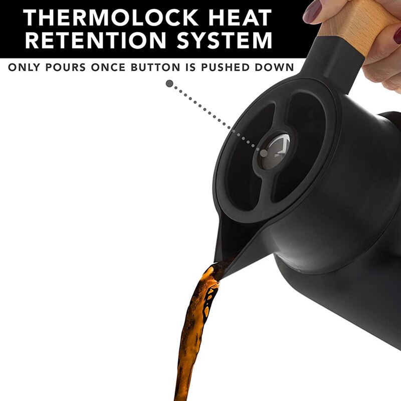 Large Thermal Coffee Carafe - Stainless Steel, Double Walled Thermal Pots for Coffee and Teas By - Black, Vacuum Carafes