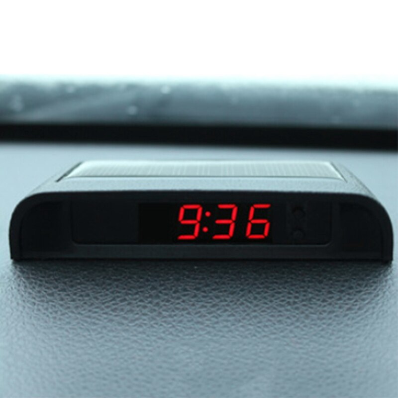 Car Clock Internal, Stick-on Digital Watch Solar Powered 24-Hour Car Clock with Built-in Battery, Car Decor (Red Light)