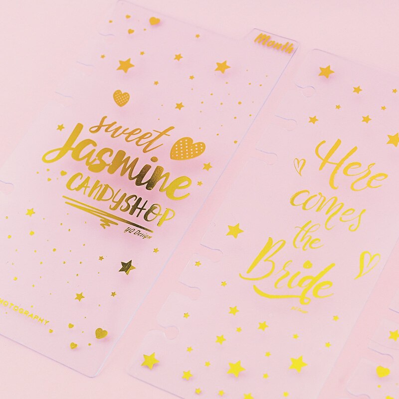 Fromthenon Cute 6 Holes Binder Planner Notebooks Gold Foil Index Divider Bookmak Accessories Today Weekly Monthly 3 Pcs