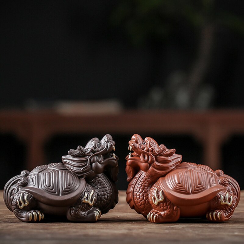 Yixing Zisha Drago tartaruga Tè animale domestico benedizione fortunata scultura fatta a mano Tè giocare a cerimonia del tè vassoio del tè può sollevare Zisha Tè giocattoli