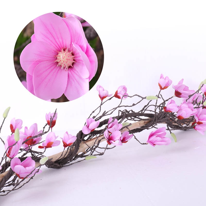 Magnolia bröllop båge dekorationer blommor vägg murgröna vinranka krans konstgjorda blommor girlander hängande grenar vägg blommor girlander: Rosröd