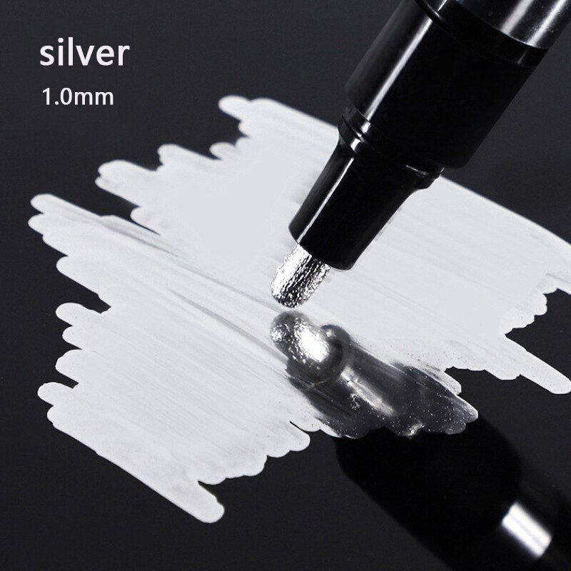 Gold Silver Copper Metallic Liquid Chrome Mirror Marker Pen Waterproof Ink Crude Nib Mirror Metal Effect Craftwork Pen: 1mm-silver