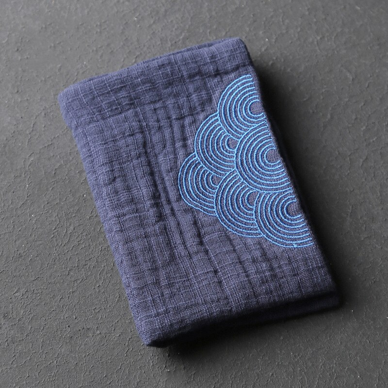 Pure Cotton Absorbent Tea Towel Thick Embroidered Sea Water Pattern Square Clean Cloth Japanese Tea Set
