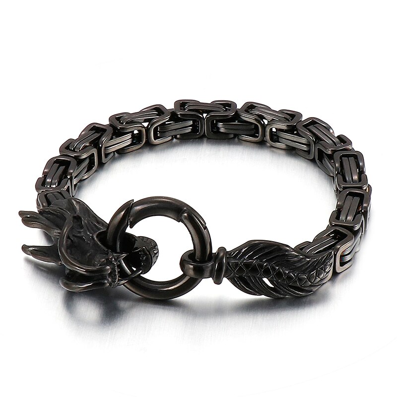 Fongten Drachen Punk Wikinger Schwarz Gold Silber Farbe Edelstahl Kasten Verknüpfung Kette Männer Armbinde Schmuck: KB108252-Z / 19 cm