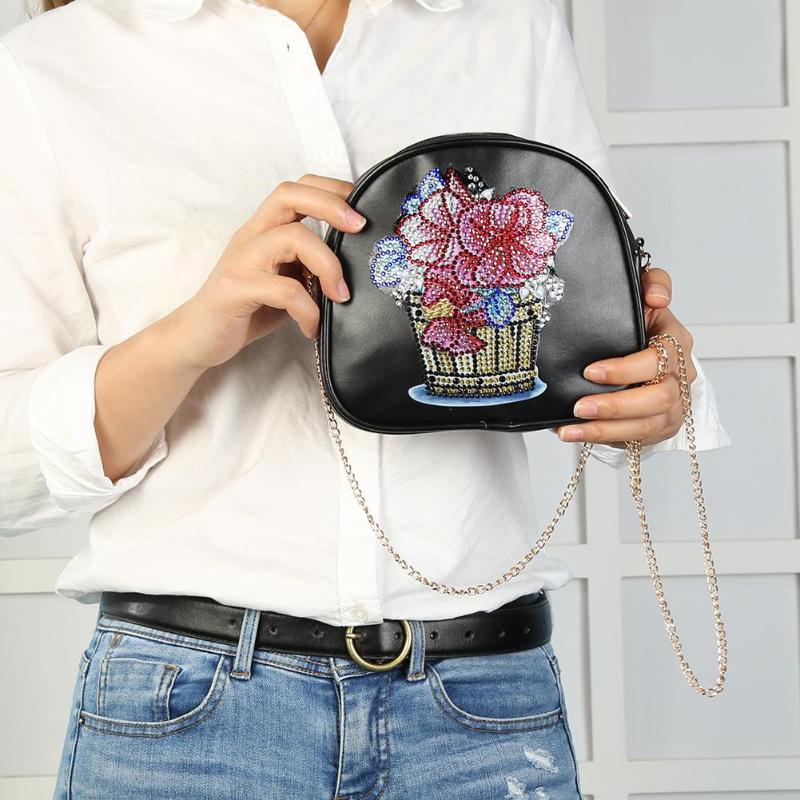 DIY Flowerpot Special Shaped Diamond Painting Leather Chain Shoulder Bags