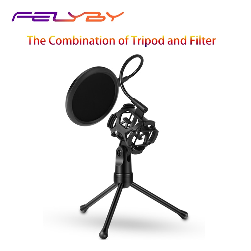 FELYBY Microfoon Shock Mount Houder Wind Pop Filter voor Broadcast/Game/Video Conferentie