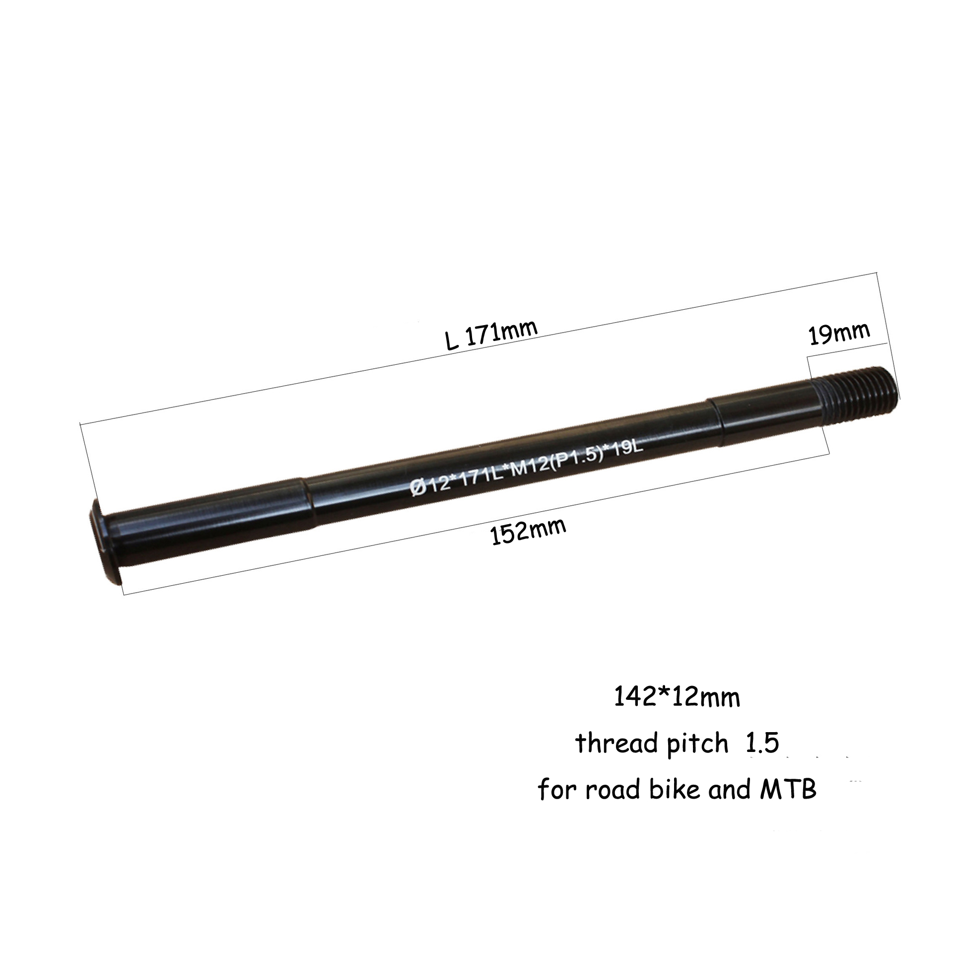 Polkupyörän rungon akseli mtb maantiepyörän pikakiinnitys vartaat tp:lle  m12 x 1.75 rungon haarukka akselin läpi: 142 x 12mm p1.5 171l