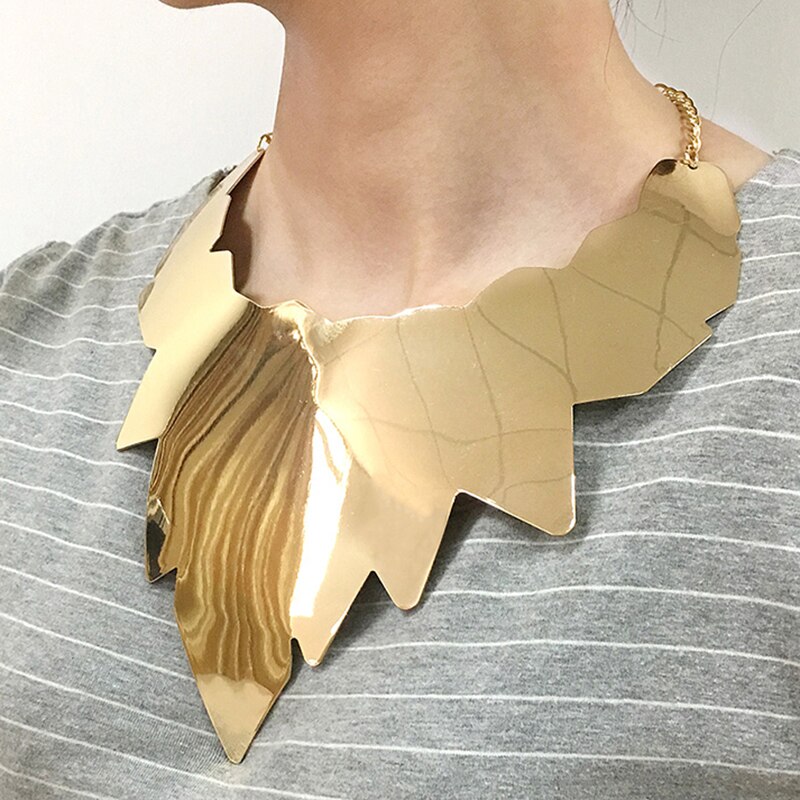 MANILAI Punk Alloy Torque Choker Necklaces For Women Maxi Jewelry Big Collar Statement Necklace Collier Femme: Gold 4789