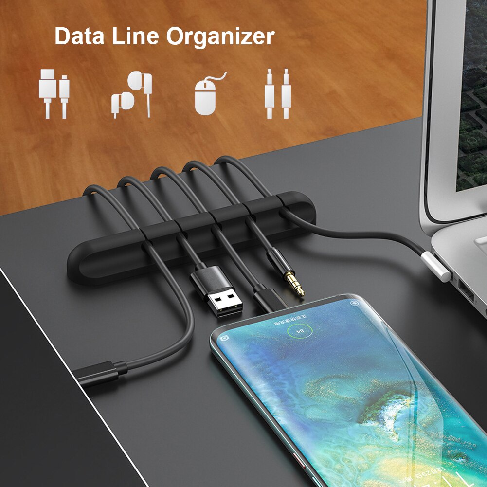 Przenośny Organizer do kabli silikonowy Organizer do zwijania kabla USB Desktop Tidy Management kabel z zaciskami uchwyt do myszy przewód słuchawek Organizer
