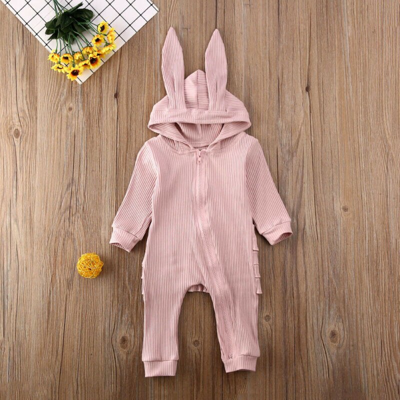 Baby Lente Herfst Kleding Baby Baby Meisje Jongen Lange Mouw Gebreide Ruches Romper Konijn Oren Jumpsuit Pasen Overall Kleding