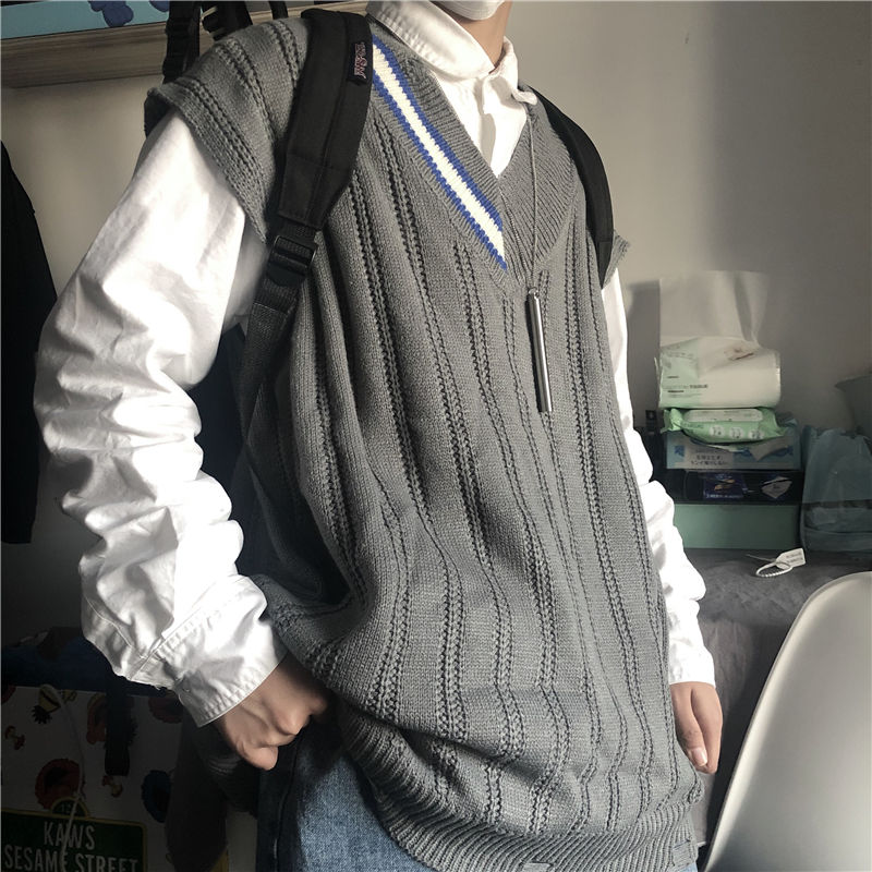 Heren Vest Herfst En Winter V-hals Veelzijdige Mouwloze Losse Knit Top Jongeren Mode Trend Mannen kleding