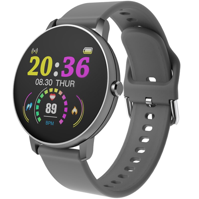 2020 relógio inteligente mulher freqüência cardíaca fitness rastreador relógio masculino à prova dwaterproof água monitor de pressão arterial smartwatch redondo para android ios: P8 gray