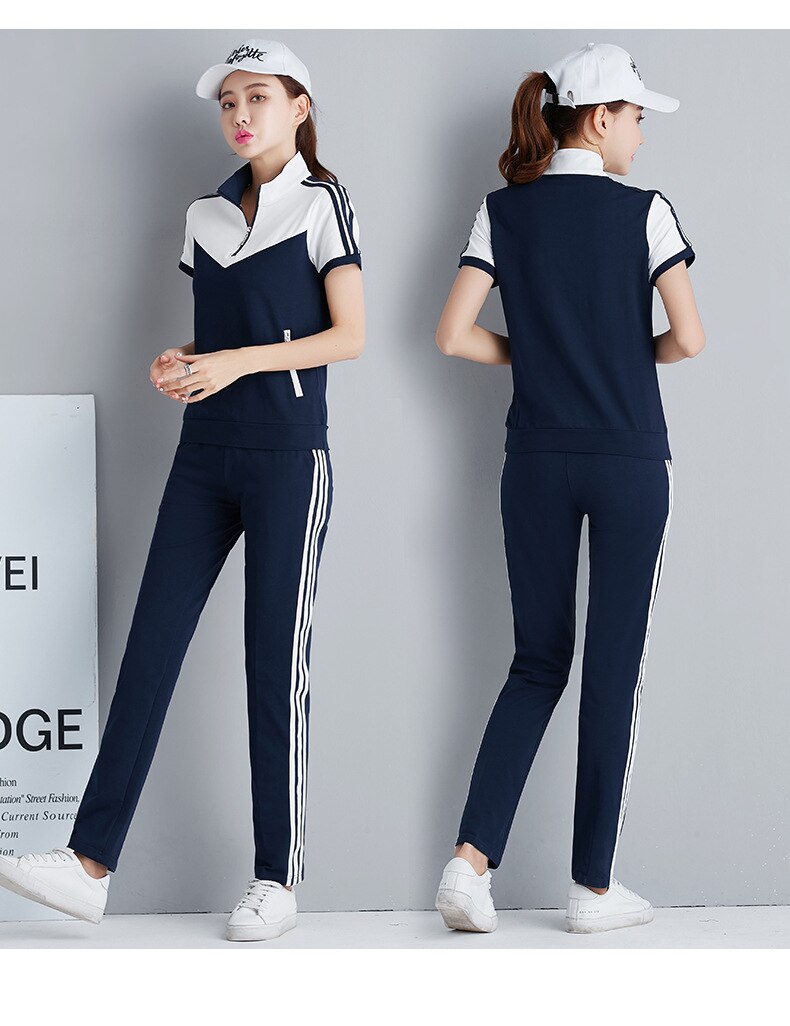 Zomer dames sportpak trainingspak katoen snel drogend sweatshirt + joggingbroek joggingbroek trainingsoutfit casual hardloopset sportkleding: Blauw / Xl