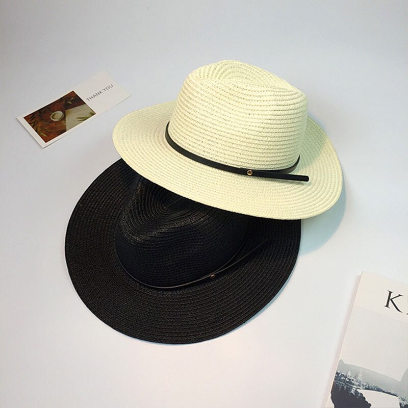 Nueva mujer sombreros de las mujeres sombrero de verano clásico negro faja de Panamá sunhats Jazz Sombrero sombreros de playa para mujeres chapeau de paille femme