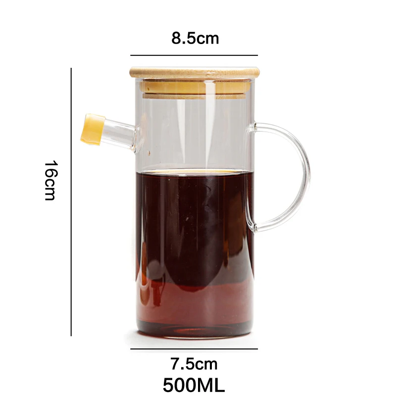 Transparent Glass Oil Bottle with lid Handle Scale Heat-resistant 500/800ml Soy Vinegar Sauce Environmental protection Container: plum