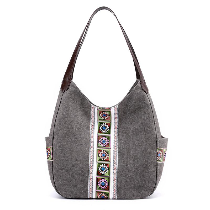 Bolso de hombro de lona para mujer bolso Vintage de flores para mujer Bolso grande Casual para mujer bolsos de mano de de para mujer: Gris