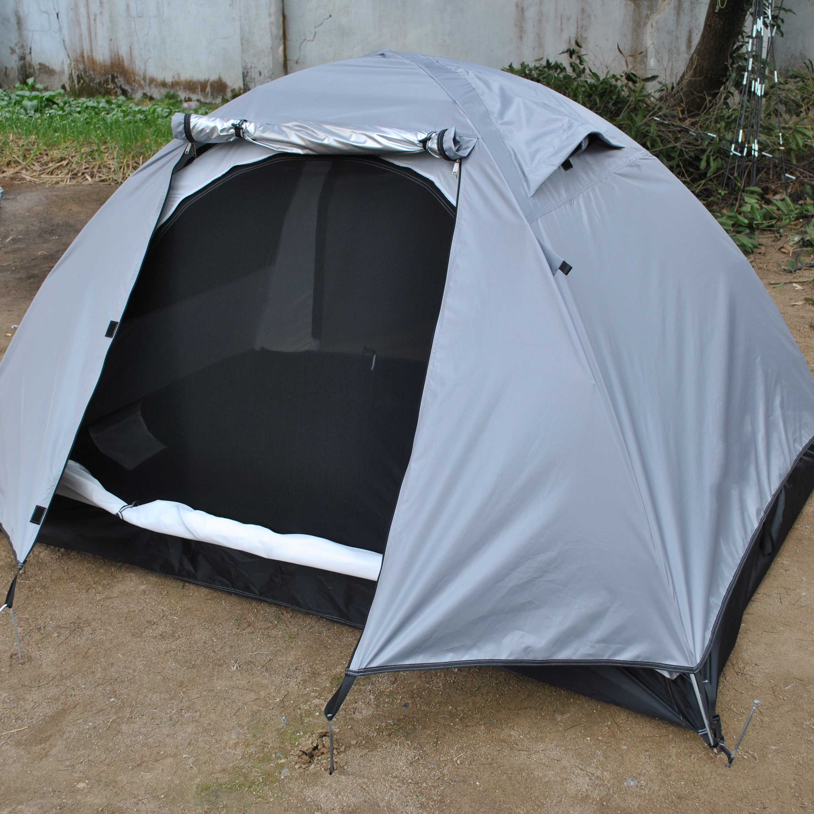 Campingzelt mit Regenschutz, 2 Zelt für 3 Personen, eingestellt in 10 Minuten, wetterfestes Zelt für Camping, Feste, Hinterhof, 2 Schichten: Licht Grau