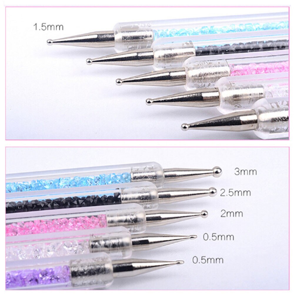 5 Stks/set Nail Art Twee Hoofd Borstel Pen Pailletten Uv Gel Polish Nail Art Schilderen Pen Puntjes Tips Decoratie Manicure gereedschap Schoonheid