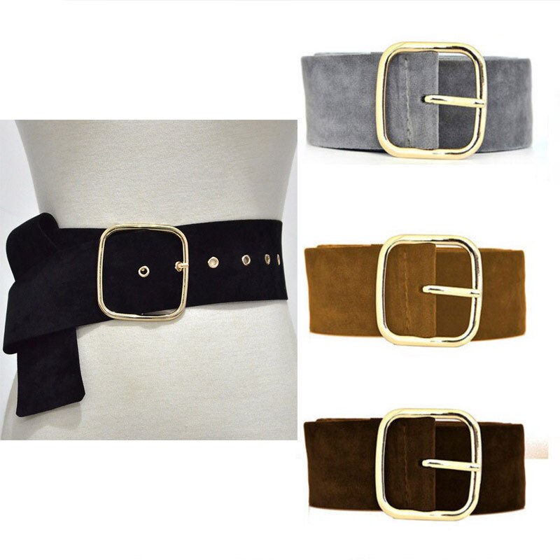 Brede Riem Vrouwelijke Jurk Riemen Versier Tailleband Gold Pin Gesp Fluwelen Riem Party Riem Zwart Flanel Vrouwen