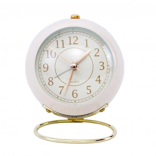 Mini Leuke Desktop Metalen Ronde Wekker Night Light Thuis Slaapkamer Decoratie Wekkers: Beige