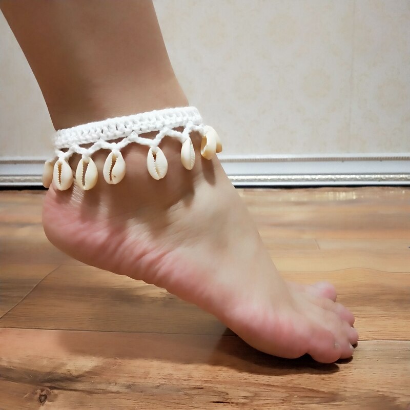 2020Crochet Simple Seashell Ankle Crochet Pendant Anklet Bohemia Foot Jewelry Summer Beach Anklets On Foot Ankle Bracelets