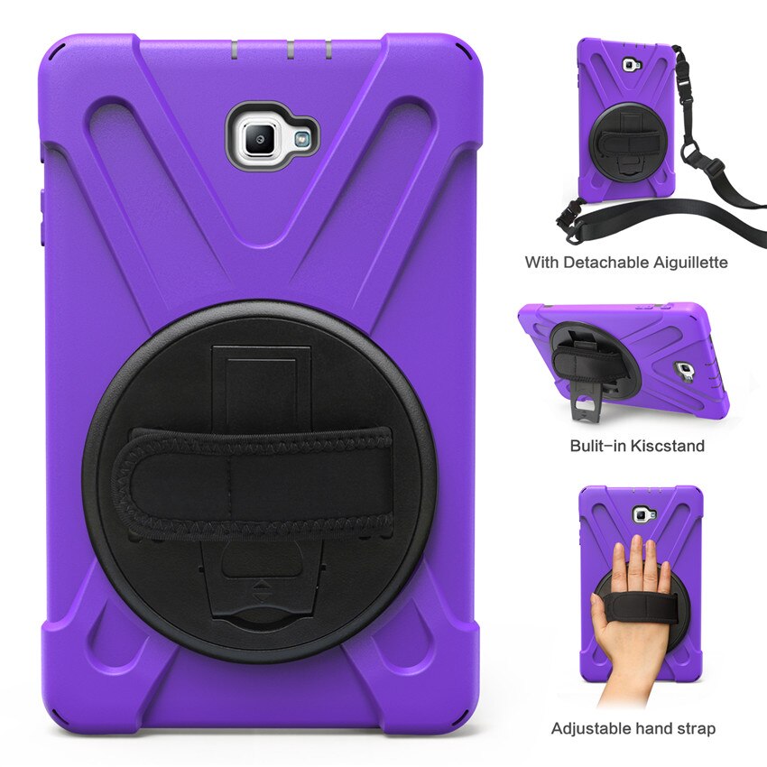 Case For Samsung Galaxy Tab a 10.1 t580 T585 T580N tablet Kids skin Safe Shockproof Armor hard cover+ Hand Strap & Neck Strap: Purple