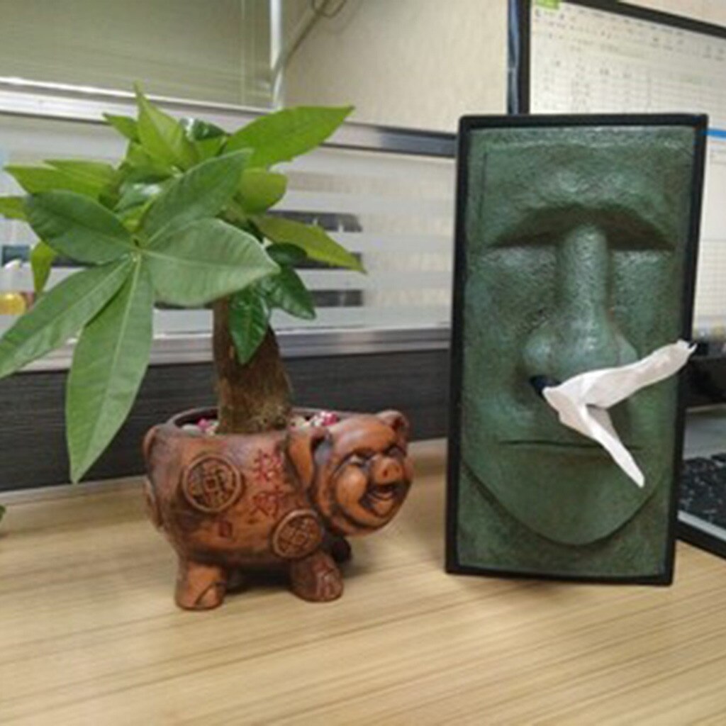Tissue Storage Box Head Facial Tissue Box Holder Cover Dispenser Face Easter Island Retro Home Organization Case Supply