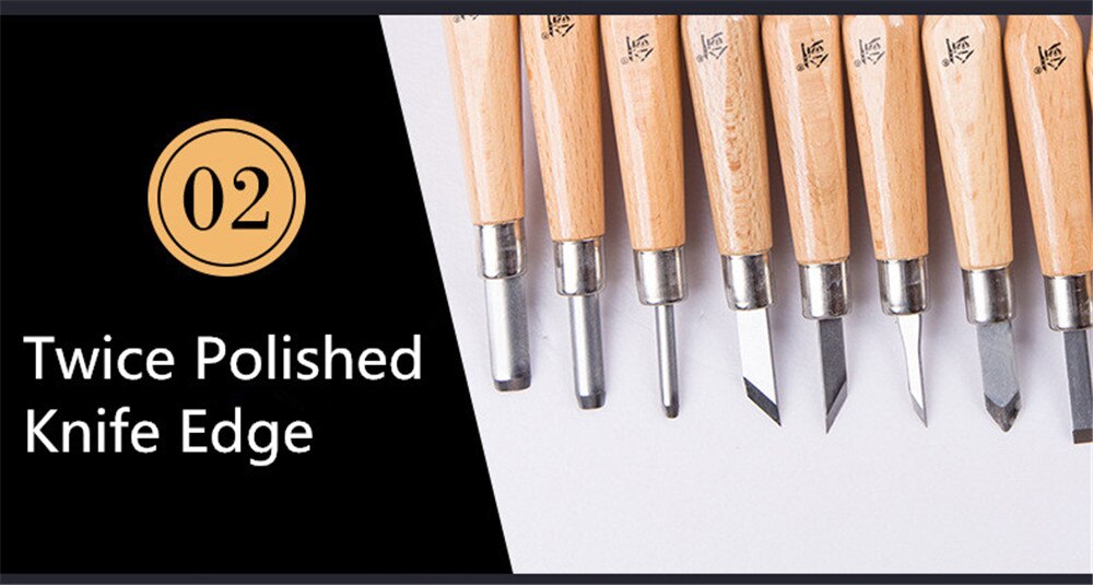 12pcs One Lot SKS7 Steel Twice Polished Kninfe Edge Durable Beech Wood Handle Wood Carving Engraving Knife