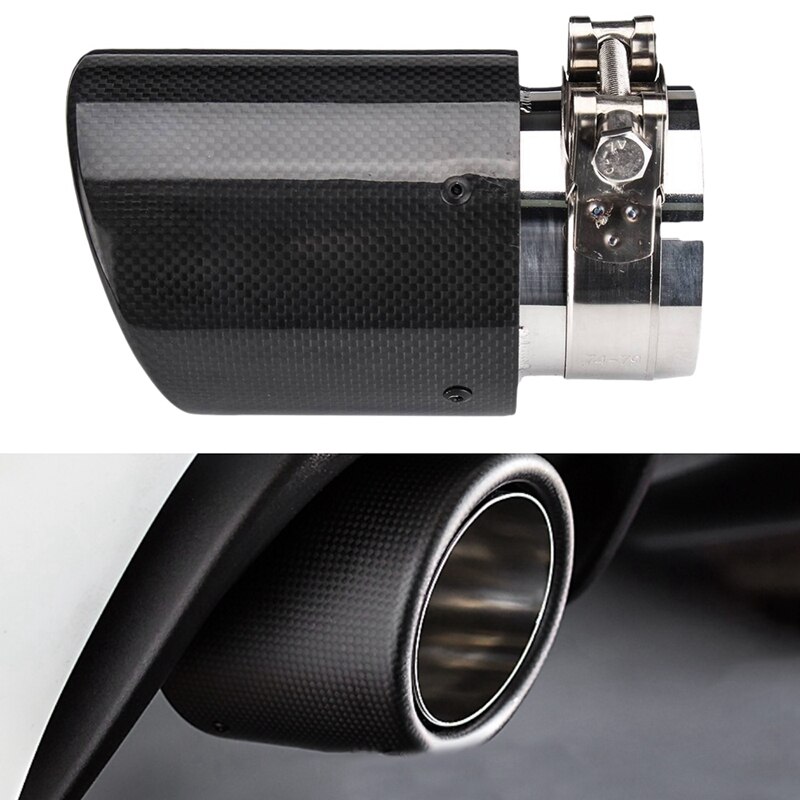 Universal 80Mm-In 101Mm-Out Glossy Black Car Carbon Fiber Exhaust Tail Rear Tip Pipe Muffler: Default Title