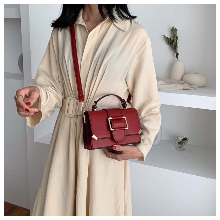 Woman Shoulder Bag PU Leather Youth Ladies Small Square Crossbody Bag Female Daily Messenger Bag Lady Handbags: Red