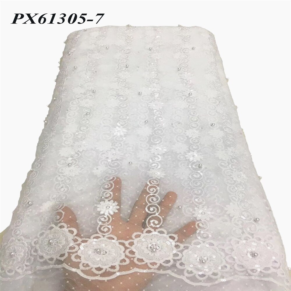 Afrikanske dame perler perler paljetter blonder stoff regel broderi avansert fransk nett 5 yards: 7