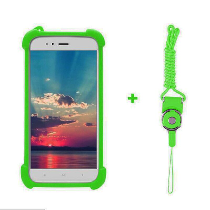 Voor Unimax UMX U683CL 5 inch Case Cover Siliconen Universele Case Voor Unimax UMX U683CL Telefoon Case Zachte Elastische Cover: Green with lanyard
