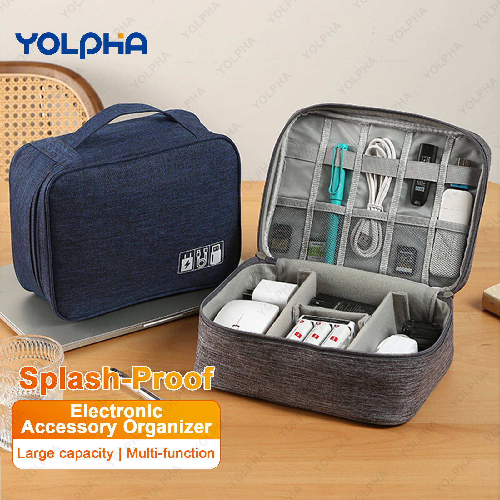 Bolsa organizadora de cables de viaje, estuche para accesorios electrónicos, bolsa de almacenamiento de cables portátil de doble capa para cargador de teléfono, FlashDrive