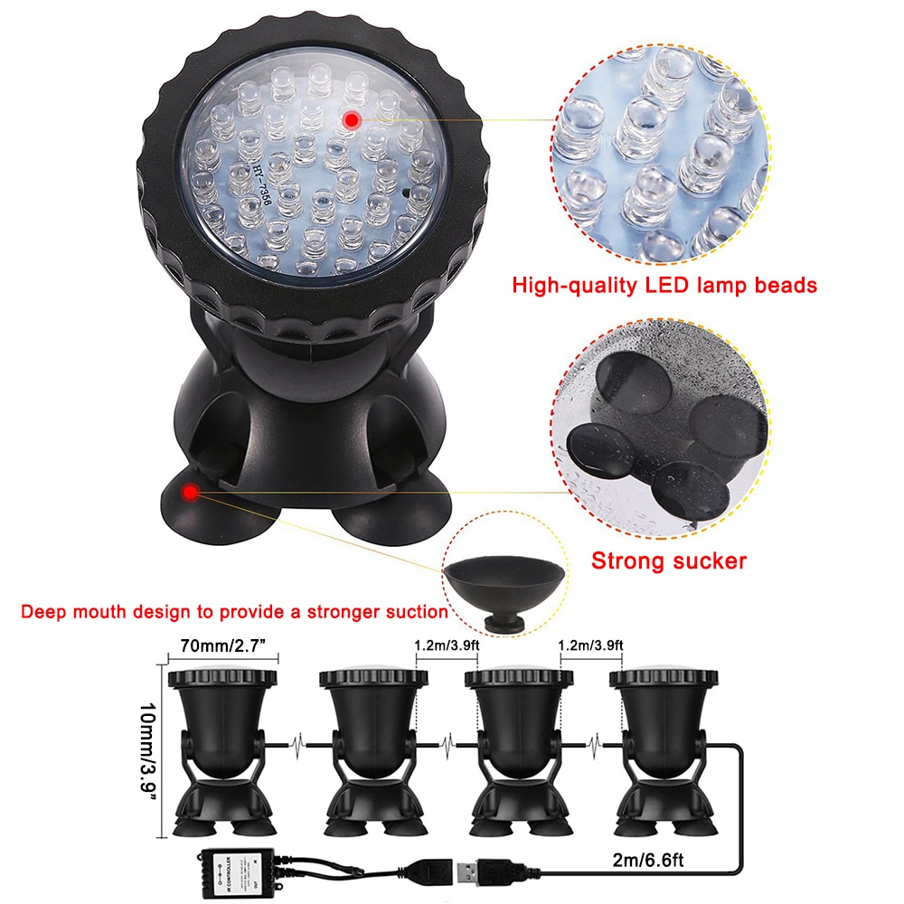 Aquarium Lamp 1 Set 4 Lights Underwater Spotlight Aquarium LED Lighting Light RGB Fish Tank Swimming Pool Light D20