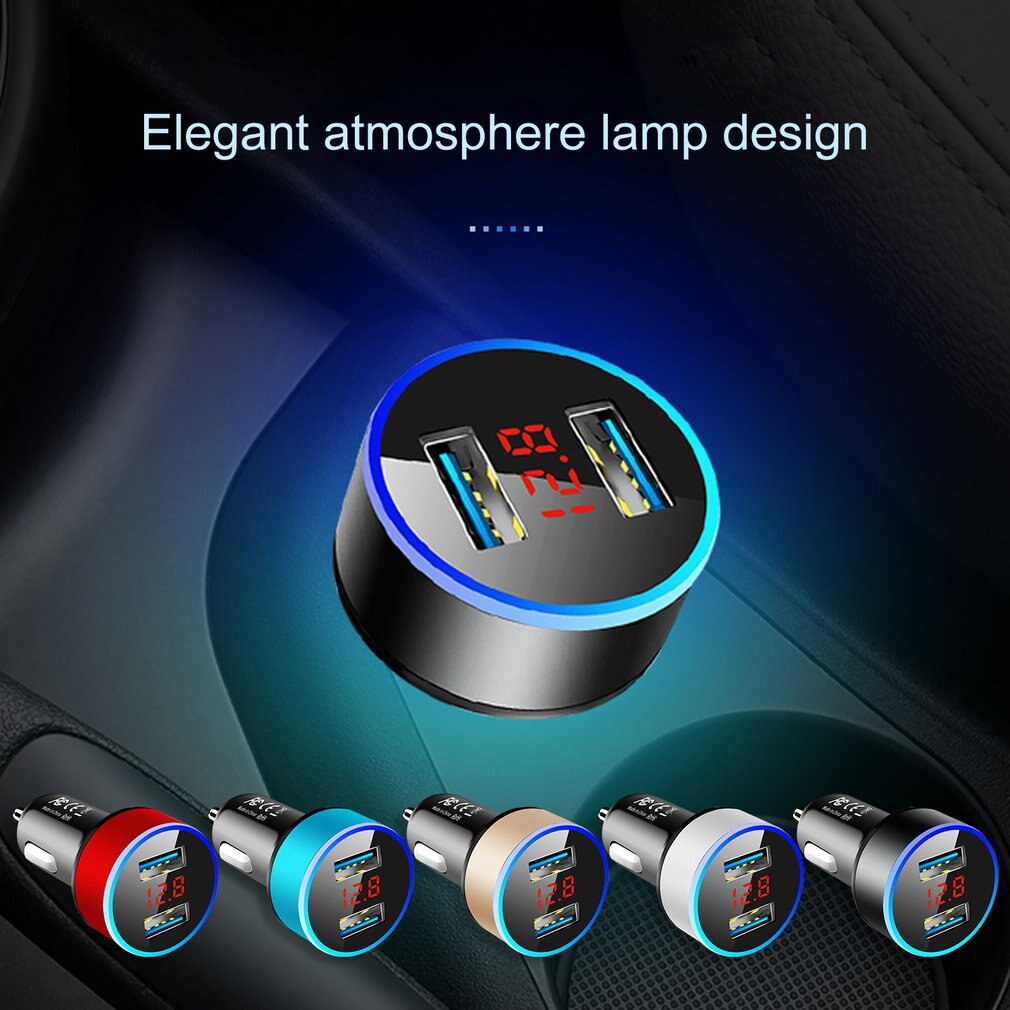 Dual Usb Car Charger Adapter 3.1A Digitale Led Voltage/Stroom Display Auto Voertuig Metalen Lader Voor Smart Telefoon/tablet 18W