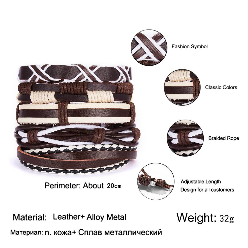 RINHOO skórzane bransoletki Vintage dla mężczyzn bohema wielowarstwowa koraliki Wrap Punk Rope biżuteria prezent na walentynki bransoletki bransoletki: BR18Y0544