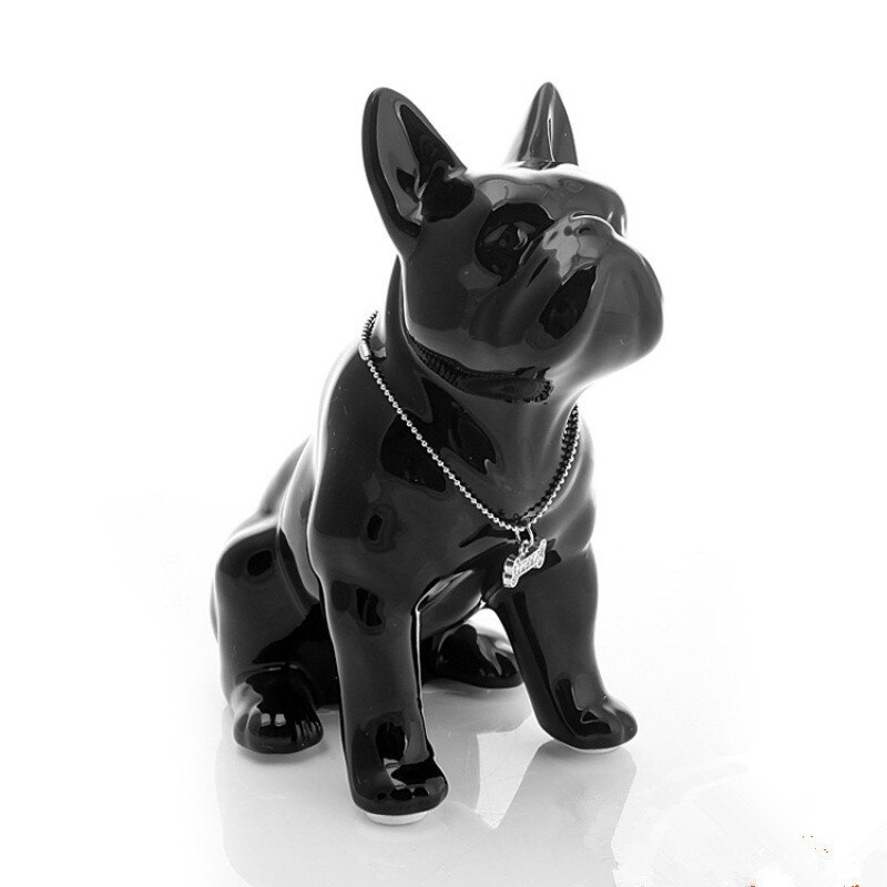 MODERN SIMPLE SIMULATION ANIMAL CERAMICS PET DOG FRENCH BULLDOG STATUE LIVING ROOM ENTRYWAY DECORATION ART&CRAFT X4434: F 19X11X23CM