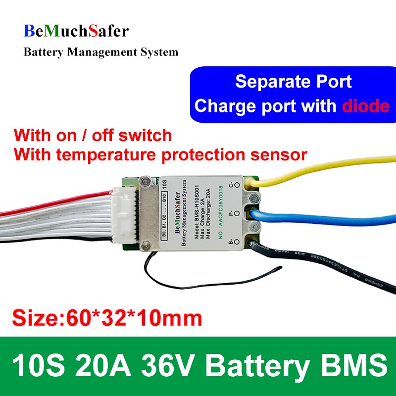 BeMuchSafer 10S 20A 36V Batterie BMS Separaten Anschluss Mit Auf/aus Schalter Temperatur Sensor für DIY E-Fahrrad E-Rolle Energie Lagerung