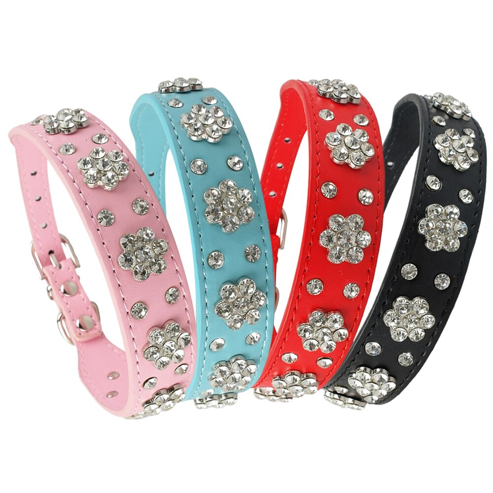 rhinestone pigg skinnhalsbånd krystall kjæledyr hundehalsbånd til små mellomstore hunder rosa rød blå svart