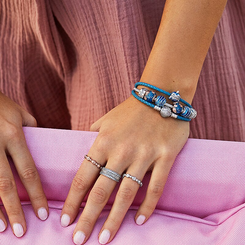 Real 925 Sterling Zilver Blauw Armband Charm Sieraden Kraal Charms Geschikt Voor Vrouwen Zomer Oceaan