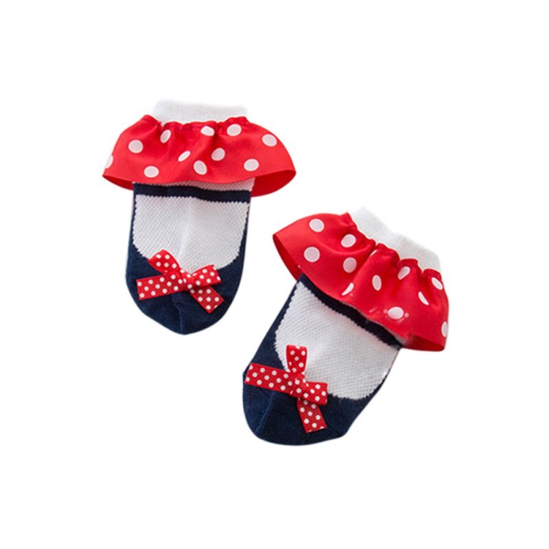 Sweet Toddler Baby Girl Slippers Bow Dots Princess Lace Soft Cotton Short Socks: Red Blue Size S