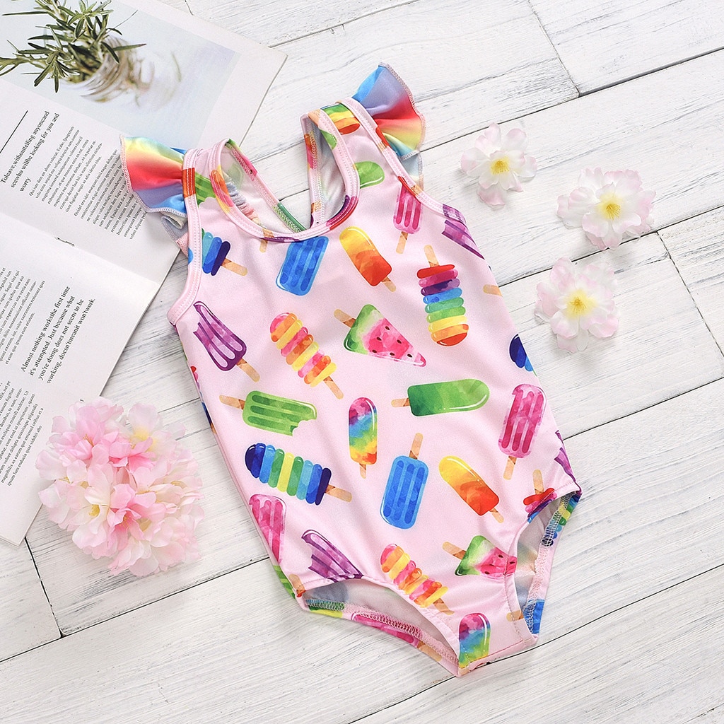 Toddler Baby Girls Bodysuit Swimwear Ice-cream Bikini Baby Girls Swimwear Summer Swimsuit Bathing Suit One-piece Beachwear
