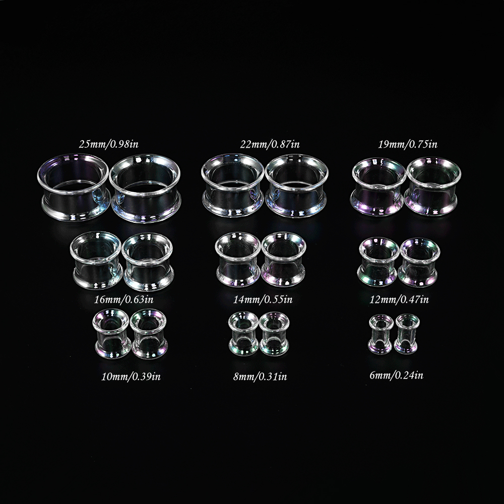 2PCS Round Glass Hollow Flared Ear Plug And Tunnel Ear Expander Strencher Ear Gauges Transpsrent AB Rainbow Earrings Jewelry: PURPLE / Gold-color