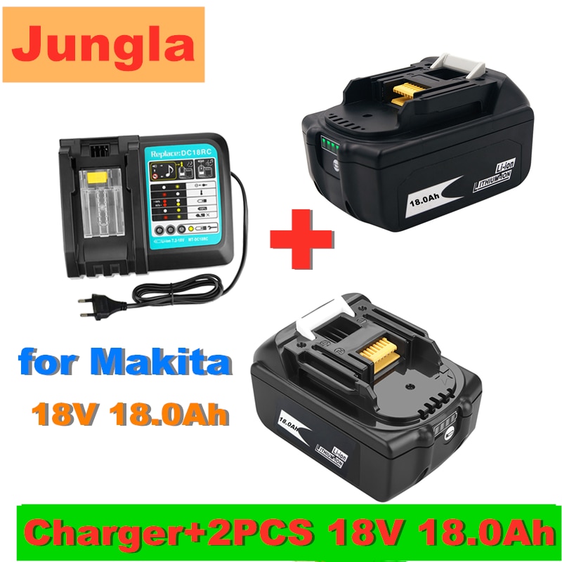 2 stk 18v 18.0ah genopladeligt batteri 18000 mah liion batteri udskiftning elværktøjsbatteri til makita  bl1860 bl1830+3a oplader